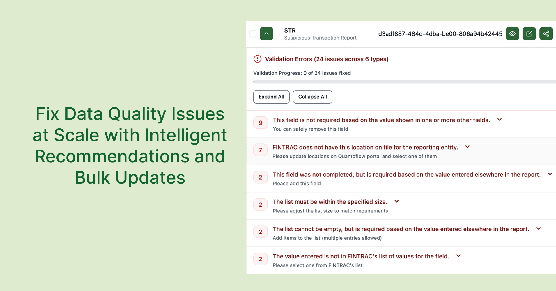 Quantoflow's real-time data quality dashboard catches FINTRAC filing errors before submission