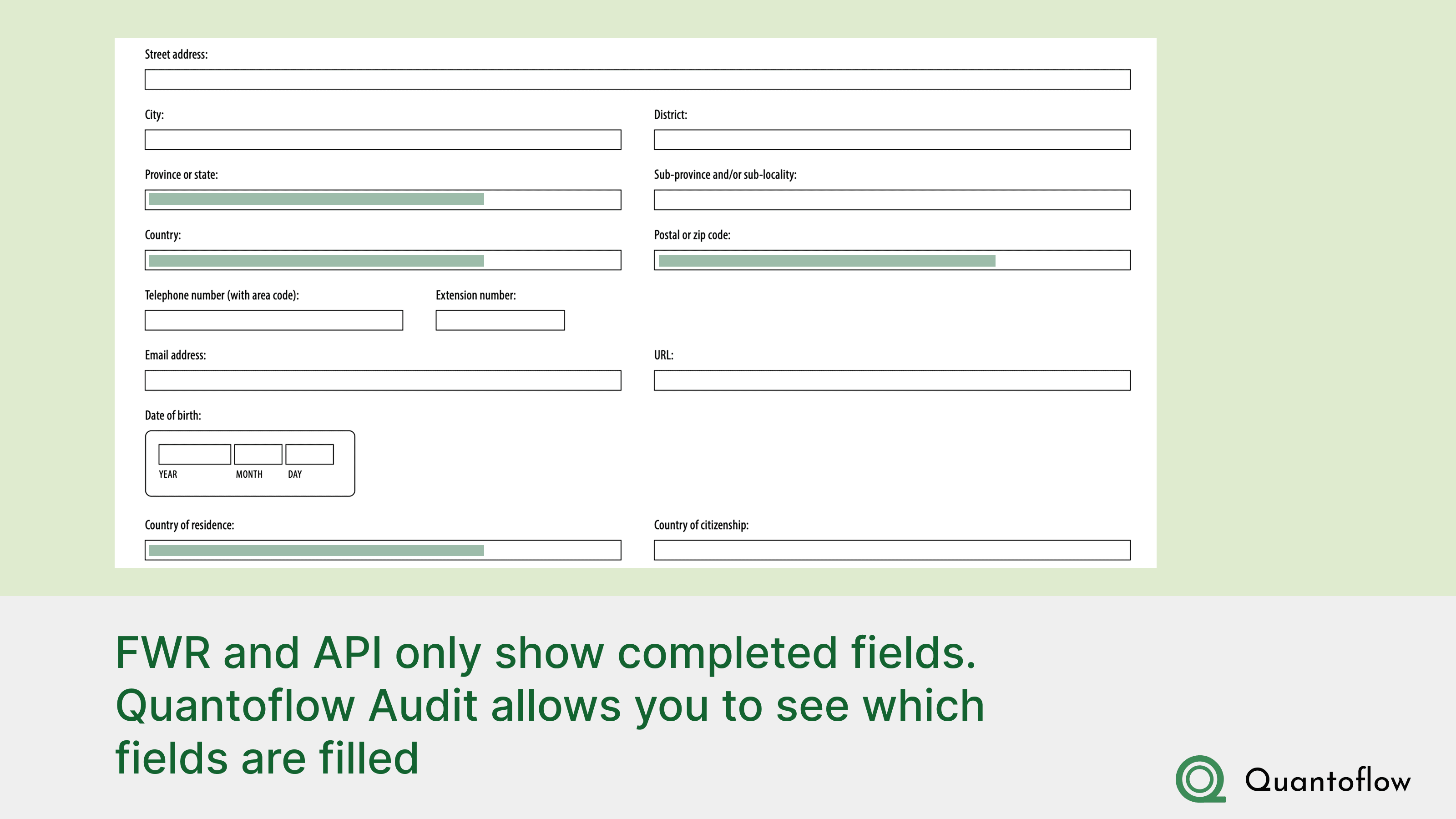 Quantoflow shows fields that are mandatory and not